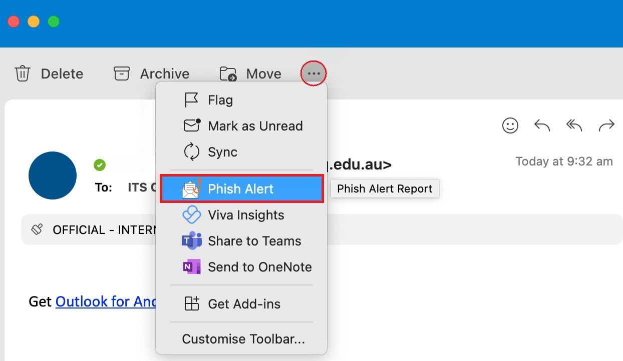 phish alert button on outlook for mac
