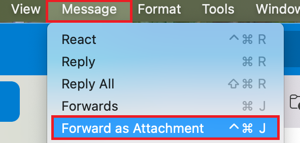 forward as attachment option on outlook for mac
