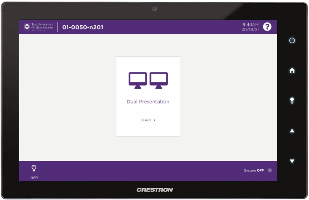 Touch screen interface of the Creston AV panel